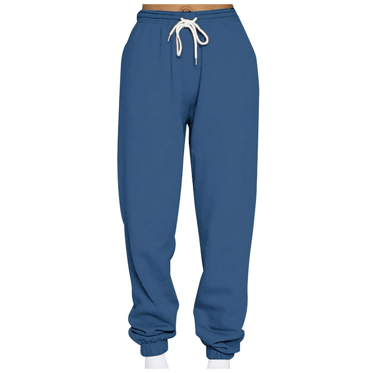 XFLWAM Women s High Waisted Sweatpants Baggy Fleece Lined Lounge Pants Comfy Wide Leg Drawstring Joggers with Pockets Dark Blue 3XL Walmart