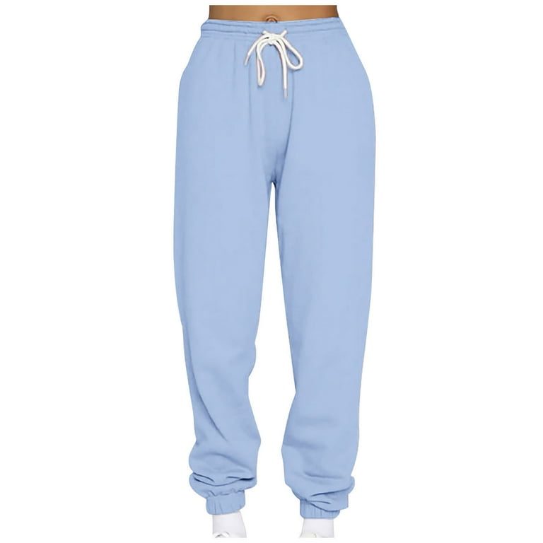 XFLWAM Women s High Waisted Sweatpants Baggy Fleece Lined Lounge Pants Comfy Wide Leg Drawstring Joggers with Pockets Light Blue XXL Walmart