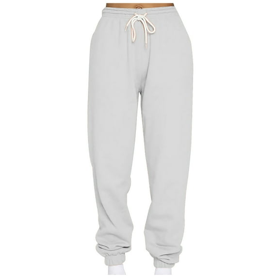 XFLWAM Women's High Waisted Sweatpants Baggy Fleece Lined Lounge Pants Comfy Wide Leg Drawstring Joggers with Pockets Light Gray S