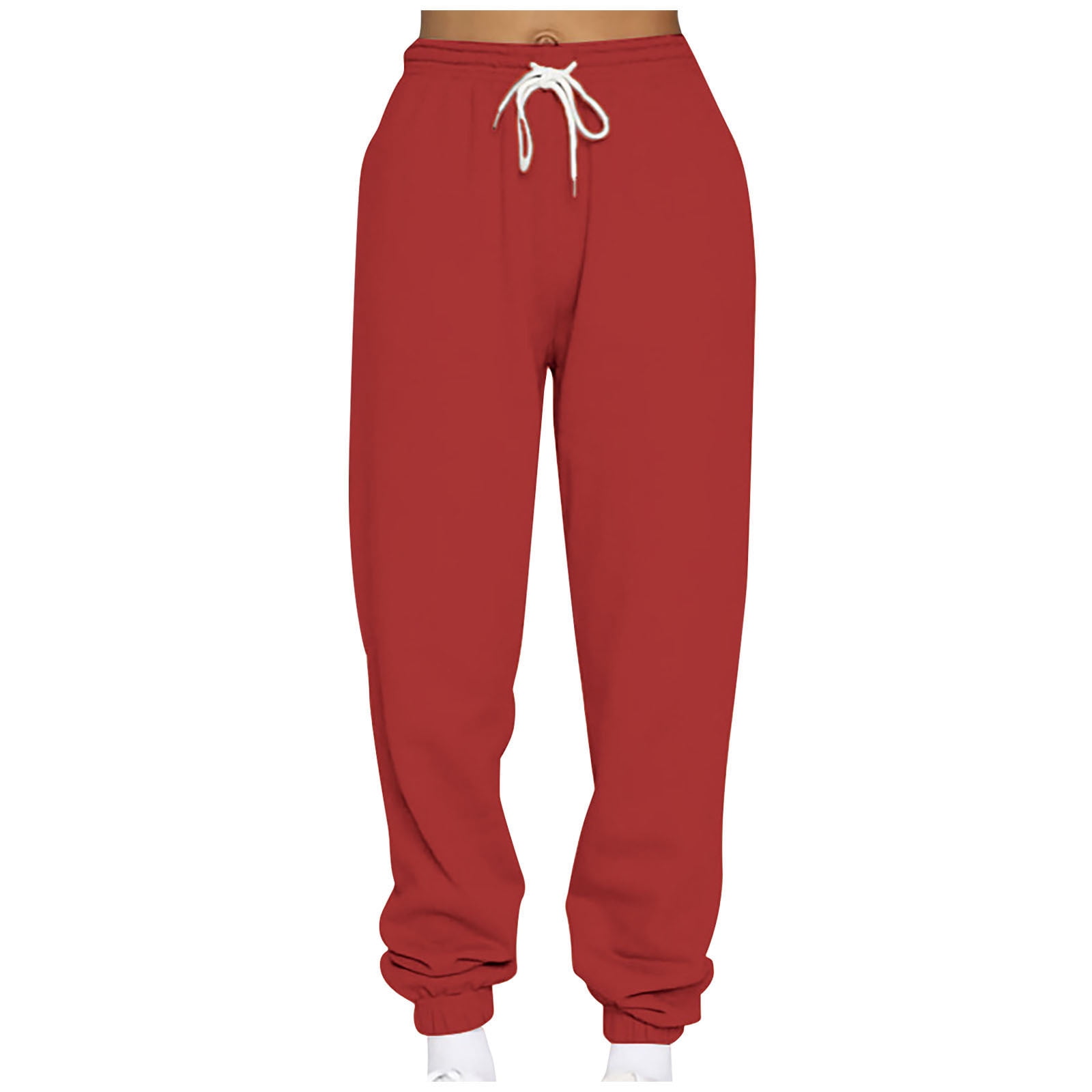 XFLWAM Women's High Waisted Sweatpants Baggy Fleece Lined Lounge Pants  Comfy Wide Leg Drawstring Joggers with Pockets Red L 