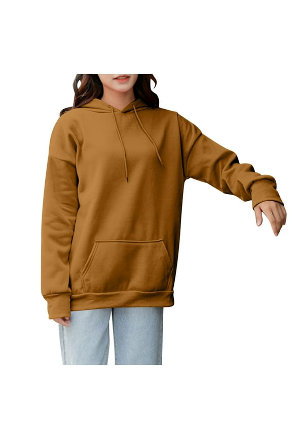 Women's Hoodies Sweatshirt Drawstring Long Sleeve Solid Color Pullover Tops Lightweight Casual Loose Fall Winter Sweatshirt with Pocket