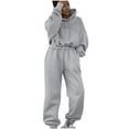 thumbnail image 1 of XFLWAM Women's Hoodies Sweatsuit Long Sleeve Hooded Pullover Sweatshirt Matching Joggers Sweatpants 2 Piece Outfits Tracksuit Sets Gray S, 1 of 9
