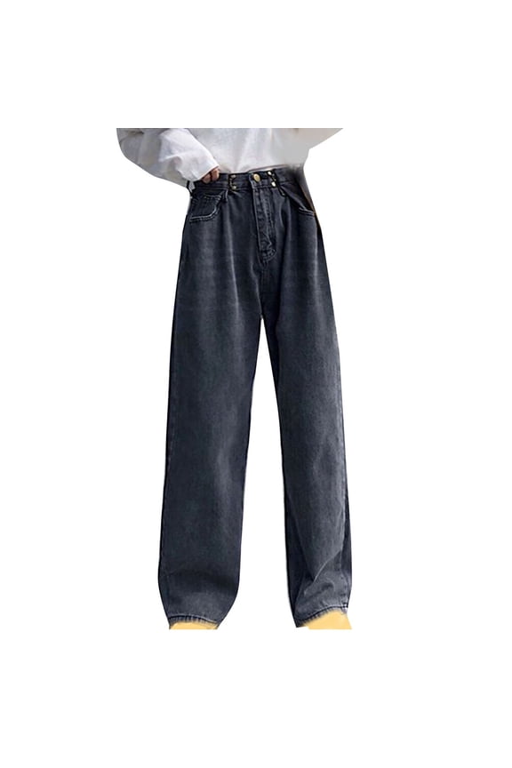 Women's Jeans Regular Relaxed Fit Straight Leg High Waisted Trendy Vintage Boyfriend Juniors Mom Fit Jeans Gray S