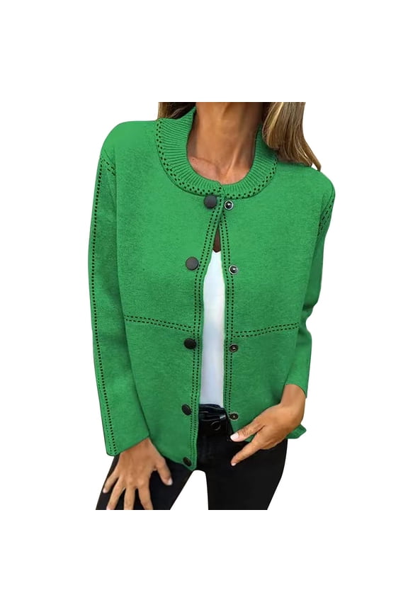Women's Knit Cardigan Sweaters Casual Long Sleeve Open Front Snap Button Down Jackets Business Work Fall Winter Coats Outerwear Green S