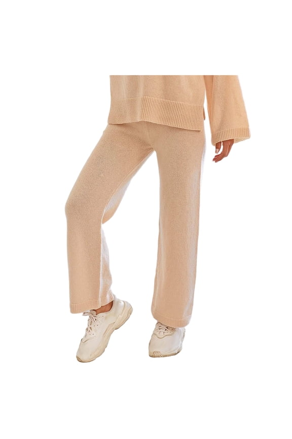 Women's Knit Pants High Waisted Wide Leg Pajama Pants Casual Fall Winter Soft Knit Pj Trousers with Drawstring Elastic Waistband