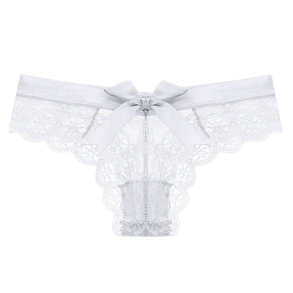 XFLWAM Women's Lace Bow Thongs T Back Low Waist Breathable Panties Sexy Seamless V-Shape Design Floral Lace tangas White XL