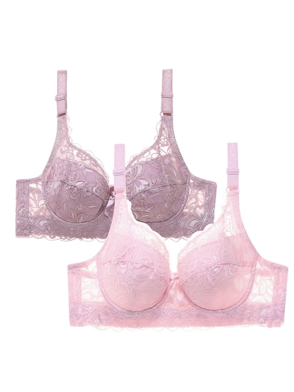 Women's Lace Bra Non Padded Underwire Unlined Bra Full Coverage Plus Size Lace Bralette 2 Packs
