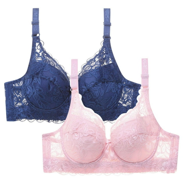XFLWAM Women's Lace Bra Non Padded Underwire Unlined Bra Full Coverage Plus Size Lace Bralette 2 Packs
