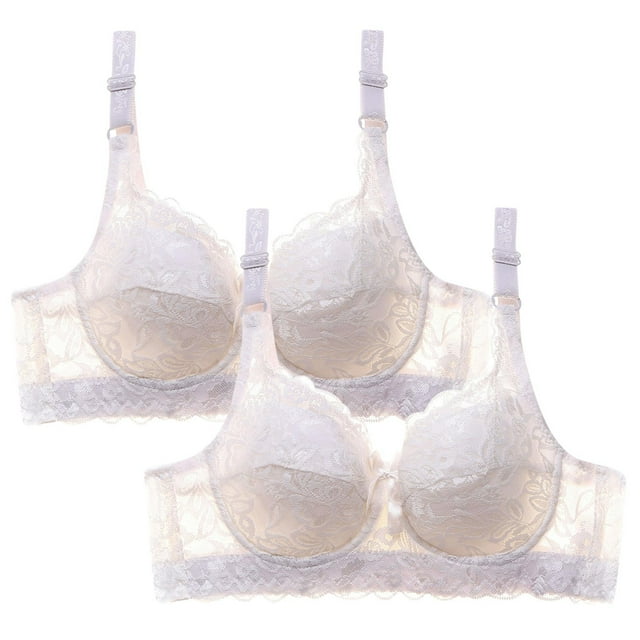 XFLWAM Women's Lace Bra Non Padded Underwire Unlined Bra Full Coverage Plus Size Lace Bralette 2 Packs