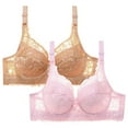 thumbnail image 1 of XFLWAM Women's Lace Bra Non Padded Underwire Unlined Bra Full Coverage Plus Size Lace Bralette 2 Packs, 1 of 3