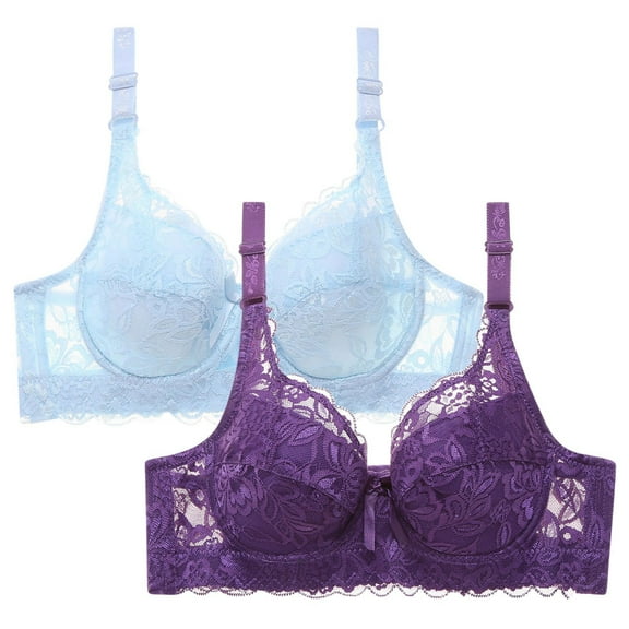 XFLWAM Women's Lace Bra Non Padded Underwire Unlined Bra Full Coverage Plus Size Lace Bralette 2 Packs
