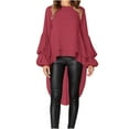 thumbnail image 1 of XFLWAM Women's Lantern Long Sleeve Round Neck Ruffle Tops High Low Asymmetrical Irregular Hem Shirt Dress Solid Color Casual Blouse Red XL, 1 of 5