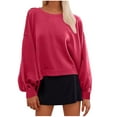 thumbnail image 1 of XFLWAM Women's Lantern Long Sleeve Sweatshirts Crewneck Solid Color Pullover Tops Fall Winter Casual Loose T Shirts Red L, 1 of 7