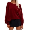 thumbnail image 1 of XFLWAM Women's Lantern Long Sleeve Sweatshirts Crewneck Solid Color Pullover Tops Fall Winter Casual Loose T Shirts Wine XXL, 1 of 7
