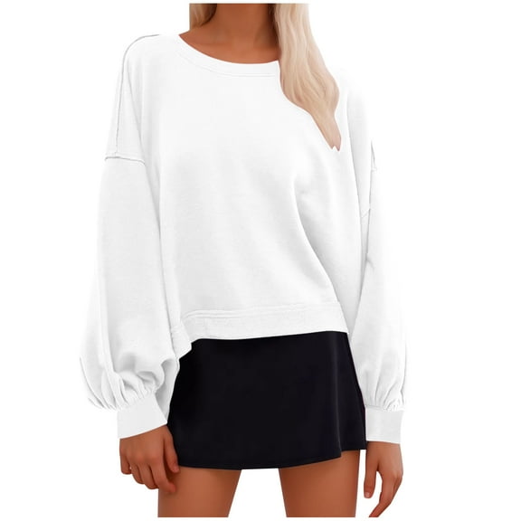 XFLWAM Women's Lantern Long Sleeve Sweatshirts Crewneck Solid Color Pullover Tops Fall Winter Casual Loose T Shirts XL