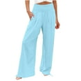 thumbnail image 1 of XFLWAM Women's Linen Palazzo Pants Summer Boho Wide Leg Elastic High Waist Pants Casual Lounge Trousers Beach Travel Vacation Outfits Light Blue 3XL, 1 of 9