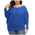 thumbnail image 1 of XFLWAM Women's Long Bat Sleeves Ribbed Knit Sweater Crew Neck Loose Fit Solid Plus Size Cozy Sweaters Pullover Jumper Tops Blue XXL, 1 of 4