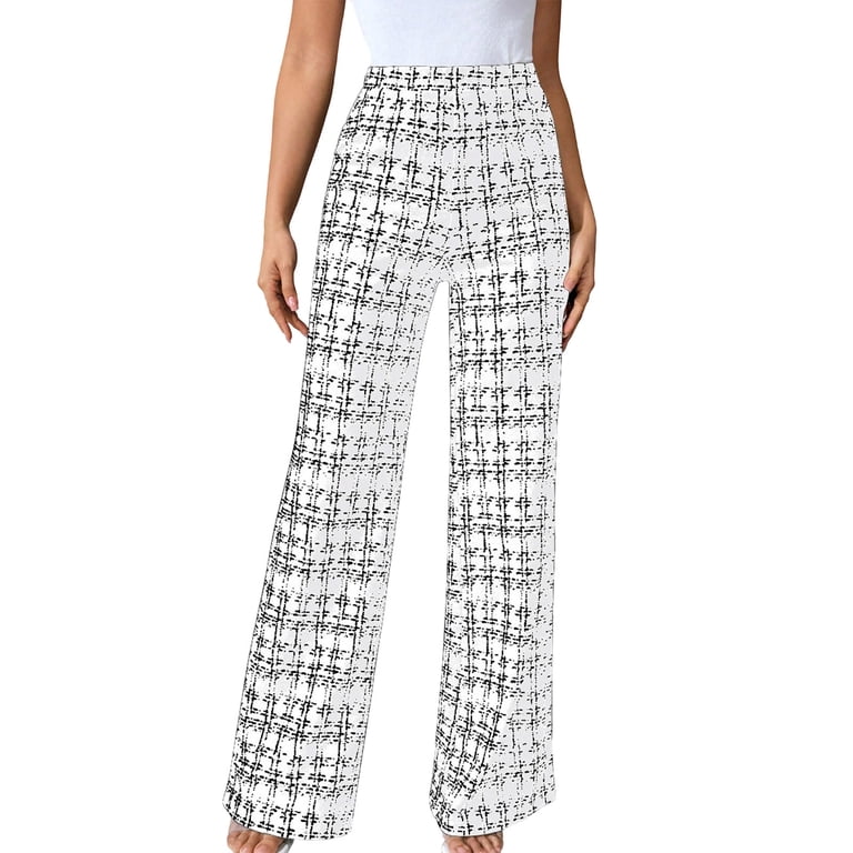 XFLWAM Women's Long Dress Pants Plaid Gingham High Waisted Work Pants  Dressy Casual Loose Straight Leg Trousers - Walmart.com