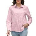 thumbnail image 1 of XFLWAM Women's Long Sleeve Button Down Shirts Embroidered Eyelet V Neck Shirts Dressy Casual Solid Color Fall Work Tops, 1 of 5