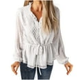 thumbnail image 1 of XFLWAM Women's Long Sleeve Chiffon Blouses V-Neck Swiss Dots Ruffle Peplum Tops Shirts Deco with Buttons White S, 1 of 9