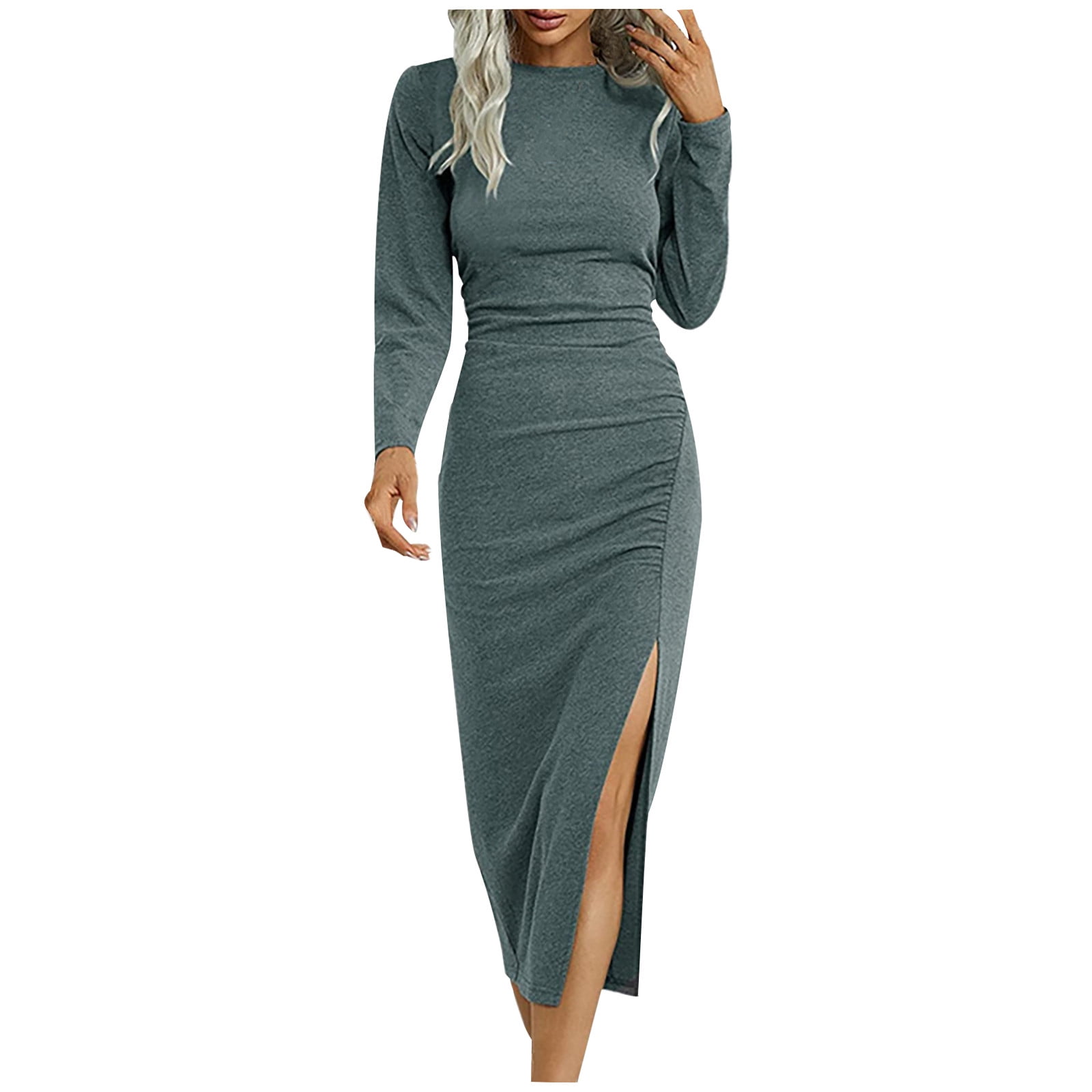 detached sleeve dress グレー　S XFLWAM-Women-s-Long-Sleeve-