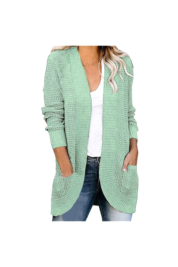 Women's Long Sleeve Open Front Cardigans Casual Lightweight Soft Chunky Knit Jacket Fall Sweaters Outerwears Mint Green L