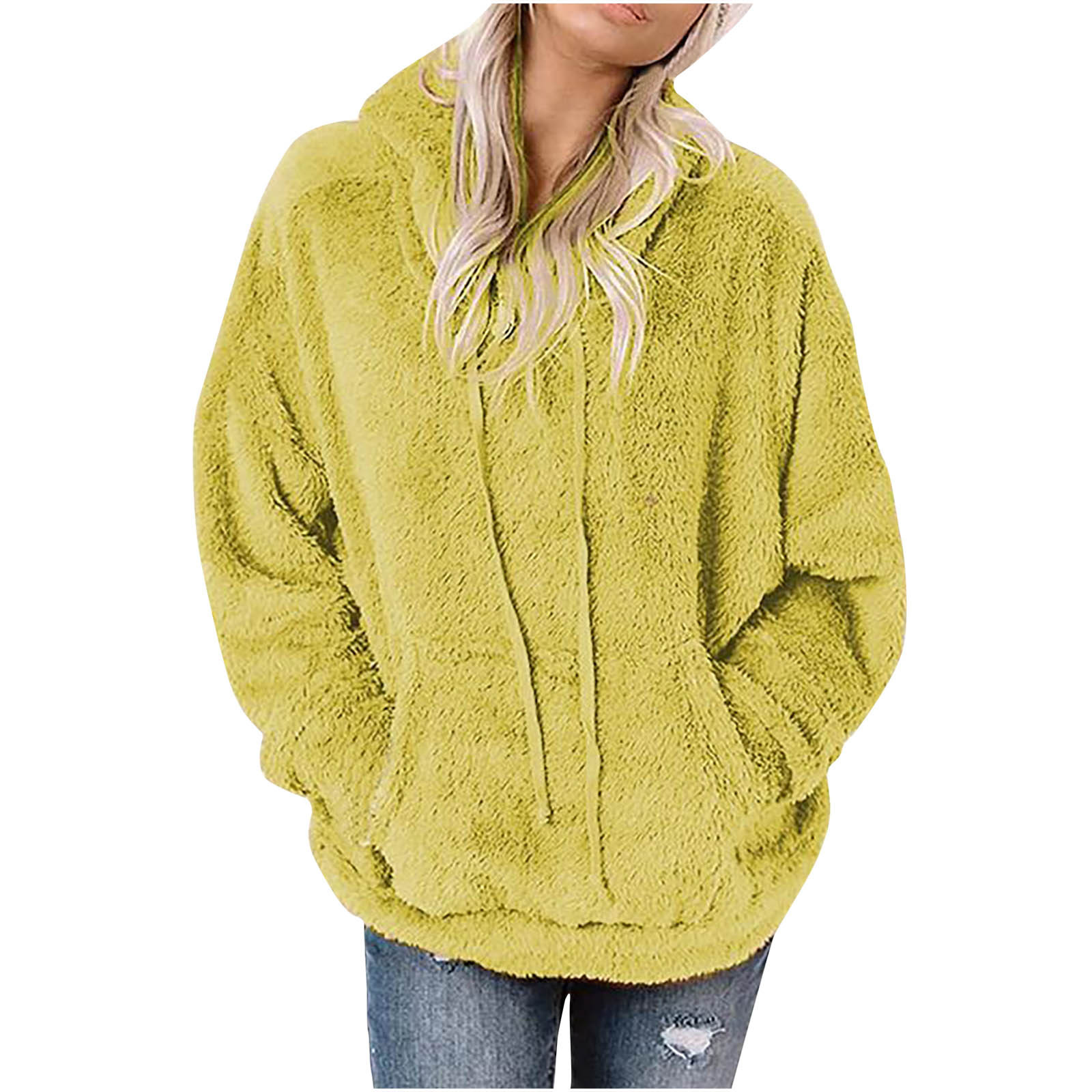 XFLWAM Women's Long Sleeve Sherpa Pullover Fuzzy Fleece Sweatshirt ...