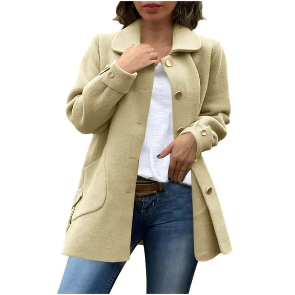 XFLWAM Women's Long Sleeve Sweater Blazer Notched Collar Casual Business Jacket Coat with Pockets for Work Office Fall Outerwear Beige 3XL