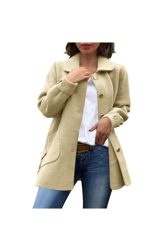 Women's Long Sleeve Sweater Blazer Notched Collar Casual Business Jacket Coat with Pockets for Work Office Fall Outerwear Beige S