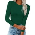 thumbnail image 1 of XFLWAM Women's Long Sleeves Crew Neck Tops Basic Stretch Slim Fit Lightweight Cozy Under Layer T-Shirts Green L, 1 of 7