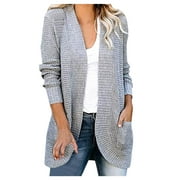 XFLWAM Women's Long Sweater Cardigan Sweater Top Outwear Casual Cardigan Sweater Top Jacket Fall Sweaters for 2022 Gray XL