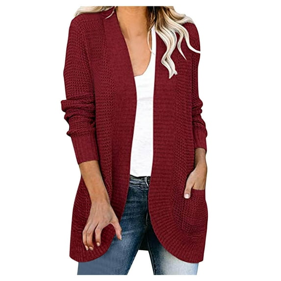 XFLWAM Women's Long Sweater Cardigan Sweater Top Outwear Casual Cardigan Sweater Top Jacket Fall Sweaters for Wine Red XXL