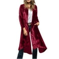 thumbnail image 1 of XFLWAM Women's Long Velvet Cardigan Sweater Lapel Collar Open Front Trench Coat Vintage Blazer Suit Jacket with Pocket Wine Red M, 1 of 8