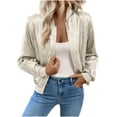 thumbnail image 1 of XFLWAM Women's Metallic Bomber Jacket Long Sleeve Zip Up Baseball Jackets Lightweight Shiny Coats Party Club Outwear Beige XXL, 1 of 8