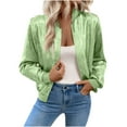 thumbnail image 1 of XFLWAM Women's Metallic Bomber Jacket Long Sleeve Zip Up Baseball Jackets Lightweight Shiny Coats Party Club Outwear Green S, 1 of 8