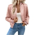 thumbnail image 1 of XFLWAM Women's Metallic Bomber Jacket Long Sleeve Zip Up Baseball Jackets Lightweight Shiny Coats Party Club Outwear Pink M, 1 of 9
