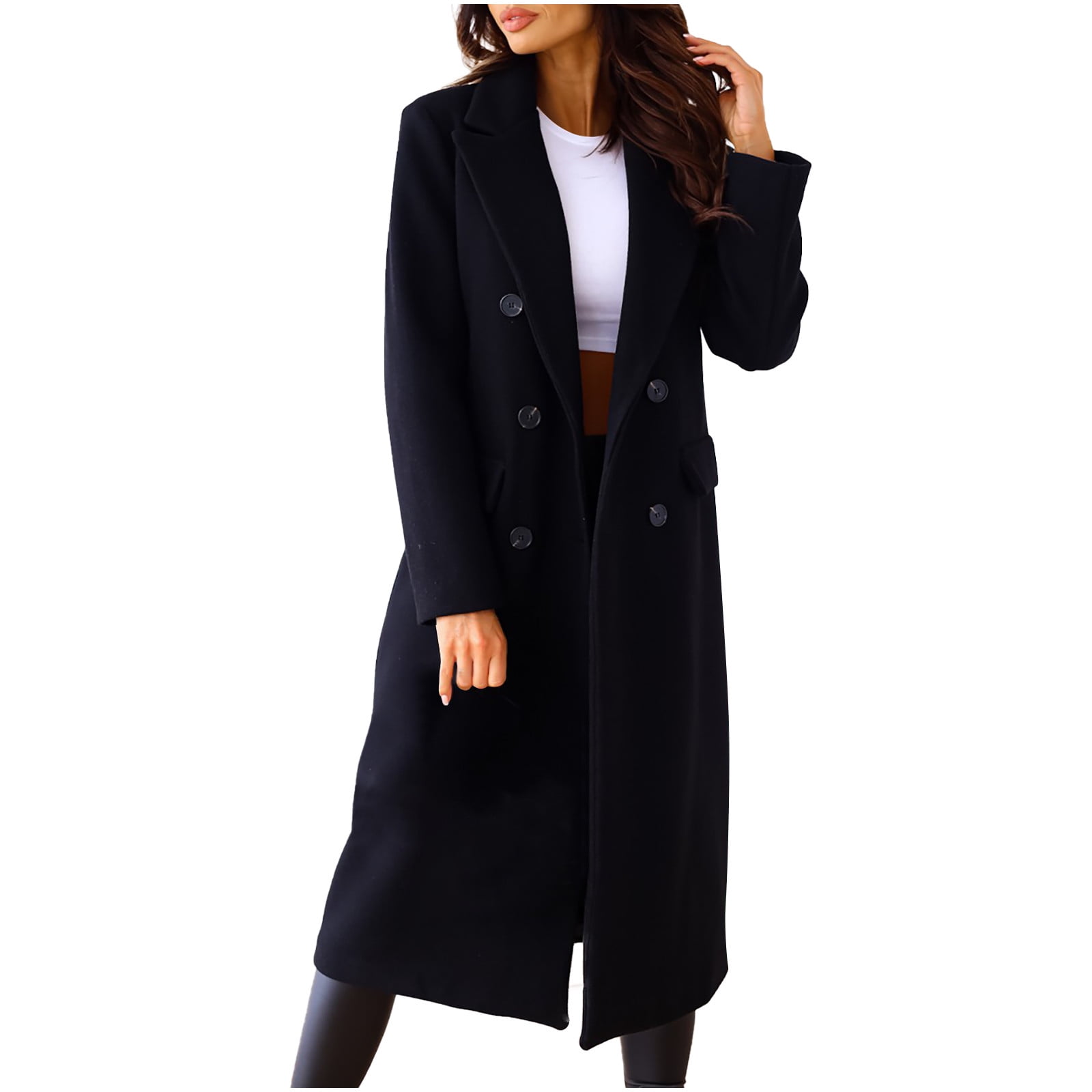 Double Breasted Long Wool Coat For Women Autumn Winter Ladies Long