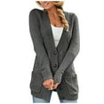 thumbnail image 1 of XFLWAM Women's Open Front Cardigan Sweater with Pockets Long Sleeve Cable Knit Button Down Loose Cardigan Sweater Outwear Dark Gray M, 1 of 7