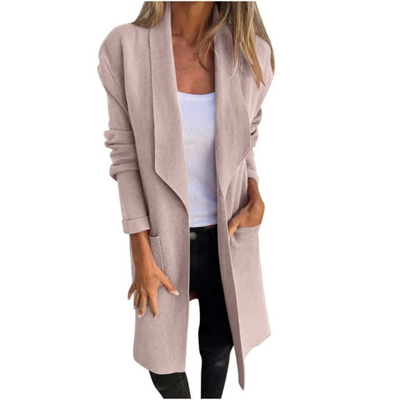 XFLWAM Women's Open Front Knit Coats Lightweight Cardigan Casual Long Sleeve Jacket Coat Fall Outerwear with Pockets Khaki 3XL