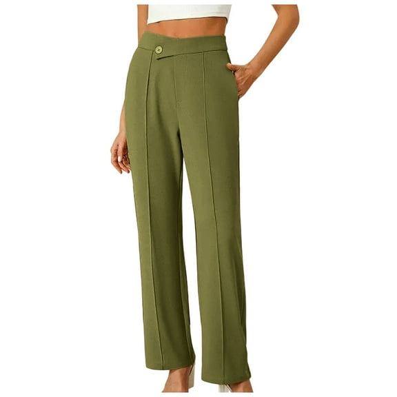 XFLWAM Women's Overlap Waist Seam Front Palazzo Wide Leg Pants High Waist Long Pant Casual Trousers