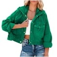 thumbnail image 1 of XFLWAM Women's Oversized Denim Jacket Long Sleeve Button Down Hooded Jean Coat with Pockets Green S, 1 of 5
