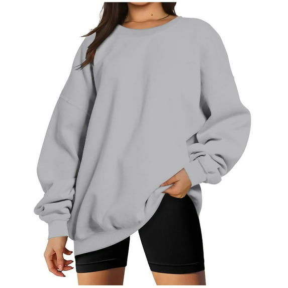 XFLWAM Women's Oversized Fleece Sweatshirts Long Sleeve Crew Neck Pullover Sweatshirt Casual Hoodie Tops Gray S