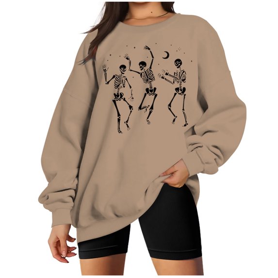 XFLWAM Women's Oversized Fleece Sweatshirts Long Sleeve Crew Neck Pullover Sweatshirt Casual Hoodie Tops Khaki-3 S