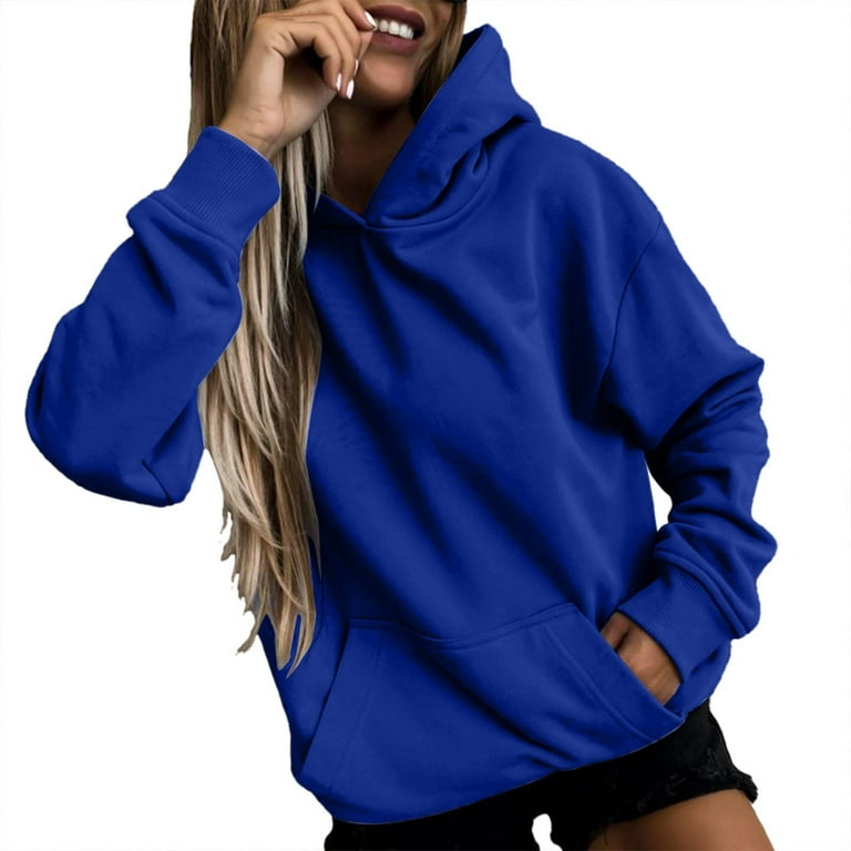 XFLWAM Women s Oversized Hoodies Fleece Hooded Sweatshirts Casual Long Sleeve Pullover Loose Lightweight Fall Clothes Blue M