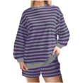 thumbnail image 1 of XFLWAM Women's Oversized Lounge Sets 2 Piece Outfits Long Sleeve Shorts Set Striped Matching Casual Set Long Sleeve Lounge Sets, 1 of 6