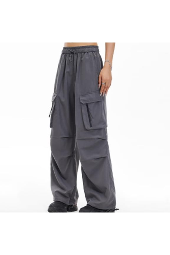 Women's Parachute Pants Drawstring Elastic Waist Waist Ruched Cargo Pants Streetwear Casual Baggy Wide Leg Joggers with Pockets