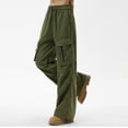 thumbnail image 1 of XFLWAM Women's Parachute Pants Drawstring Elastic Waist Waist Ruched Cargo Pants Streetwear Casual Baggy Wide Leg Joggers with Pockets, 1 of 6