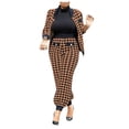 thumbnail image 1 of XFLWAM Women's Plaid Print 2 Piece Outfit Long Sleeve Button Down Coat Jacket Long Pants Set Work Suits Tracksuit Khaki L, 1 of 4