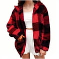 thumbnail image 1 of XFLWAM Women's Plaid Sherpa Jacket Plush Open Front Hooded Jacket Casual Fall Winter Fuzzy Fleece Cardigan Outerwear, 1 of 6
