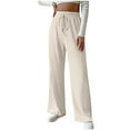 thumbnail image 1 of XFLWAM Women's Pleated Ribbed Sweatpants Drawstring Elastic High Waisted Wide Leg Palazzo Pants Casual Straight Leg Lounge Trousers Beige L, 1 of 8